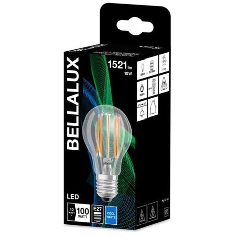 Lampadina LED standard E27 in vetro trasparente, 11W, bianco freddo.