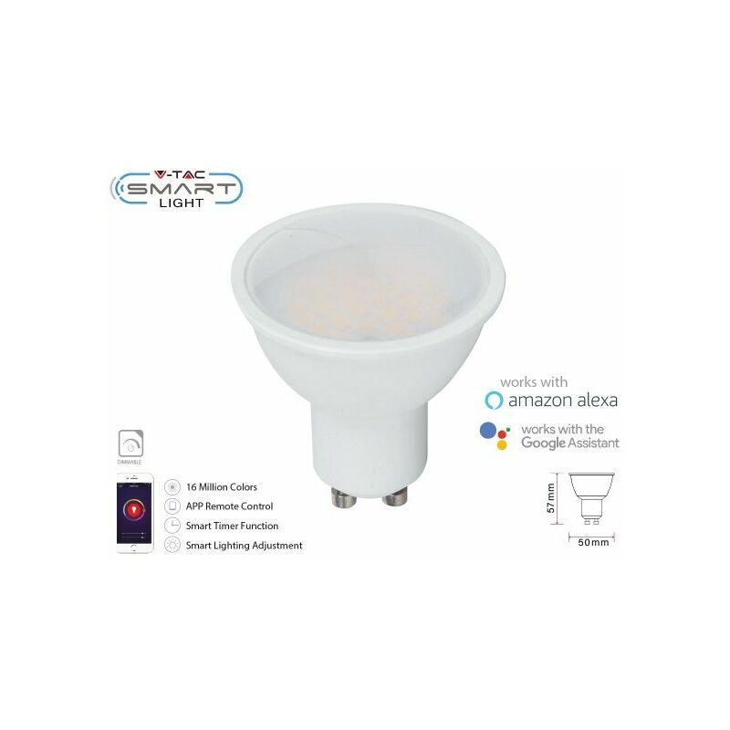 Image of V-tac - Smart Lampada Faretto Led GU10 4,5W WiFi rgb cct Dimmerabile app Compatible Amazon Alexa Google Home SKU-2757