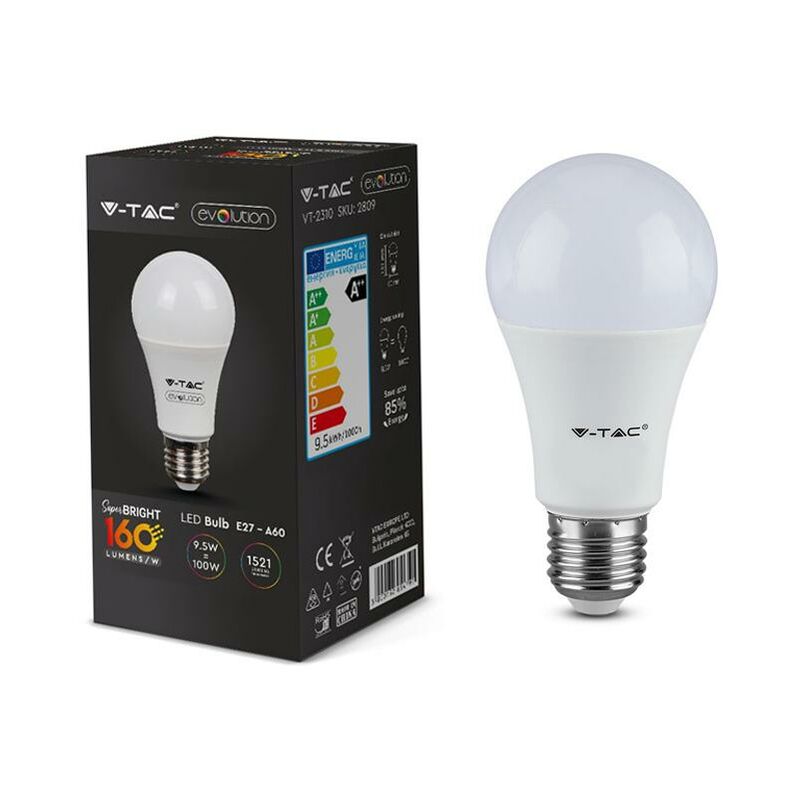 Led lampadina 9.5W E27 A60 plastica 4000K 160 lm/w - Luce naturale