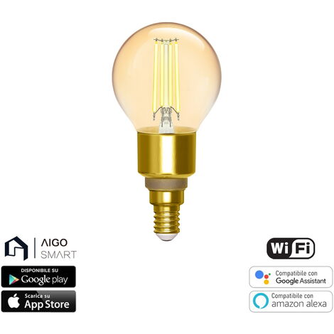 Lampadina Led Vintage a Filamento Smart G45 E14 4,5W WiFi CCT luce regolabile e dimmerabile Aigostar