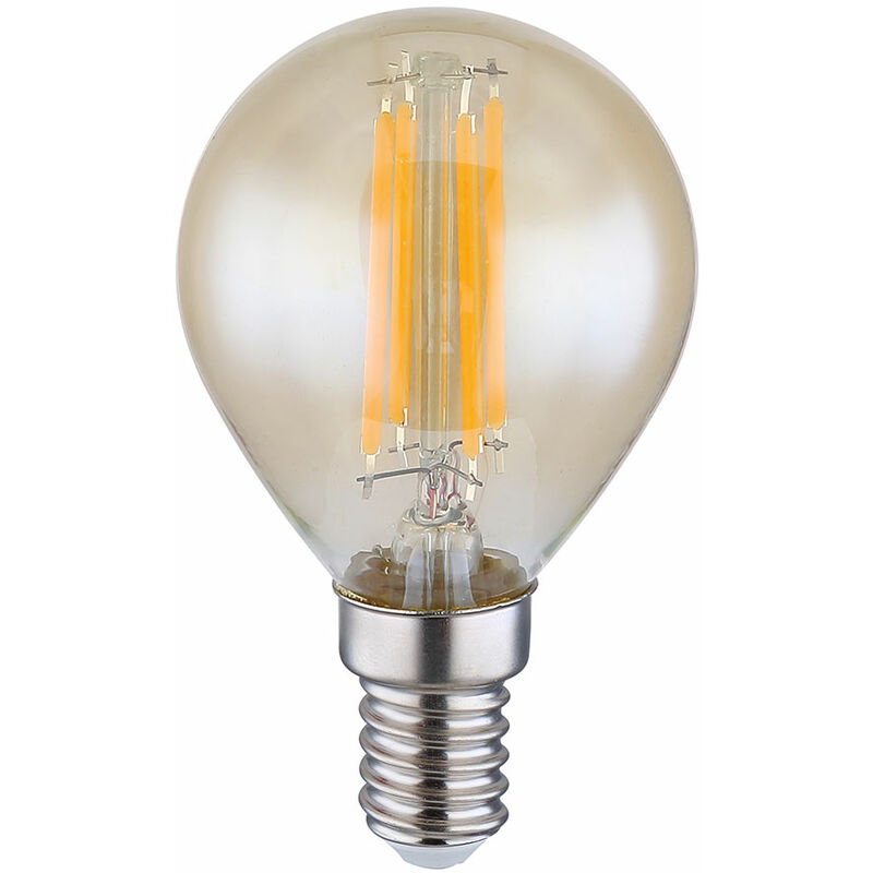 Image of Lampadina led vintage E14 retro filamento lampadina a sfera, vetro ambra, 4 watt 350 lumen 2200 Kelvin bianco caldo, DxH 4,5x7,8 cm