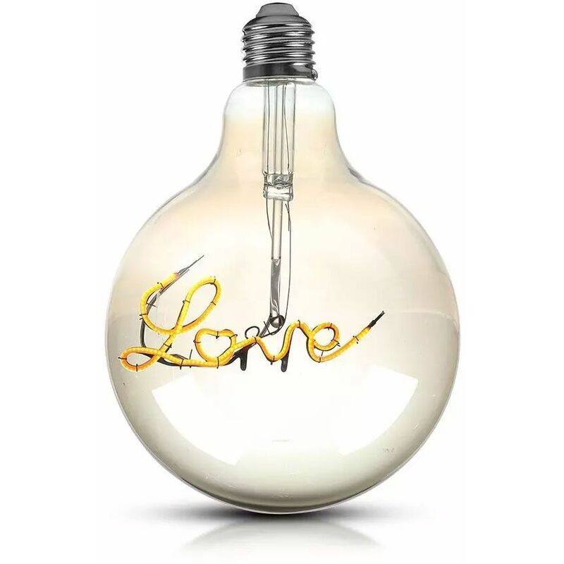 Image of Etc-shop - Lampadina Love E27 Lampada led vintage a filamento grande, scritta Love in vetro ambra, 5 watt 70 lumen bianco caldo, DxH 12,5x17,5 cm