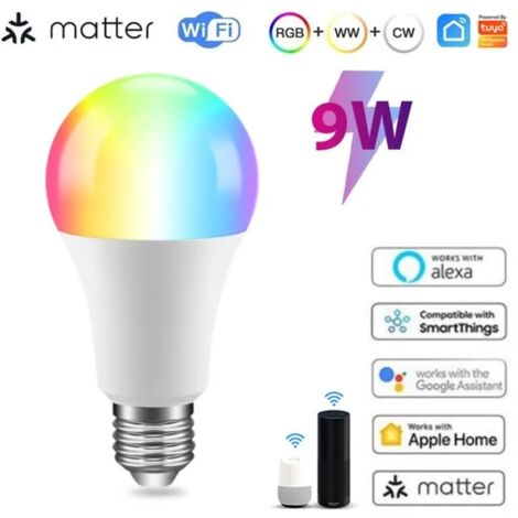 Lampadina Matter LED Wifi Smart Multicolore RGB Dimmerabile E27 9W 806Lm App Compatibile con Amazon Alexa e Google Home