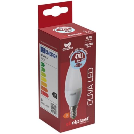 Lampadina Oliva Led Beghelli E14 - 470 Lumen - 5W  Lampadina Luce Fredda - 6500K