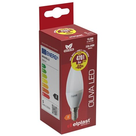 Lampadina Oliva Led Beghelli E14 - 470 Lumen - 5W  Lampadina Luce Naturale - 4000K