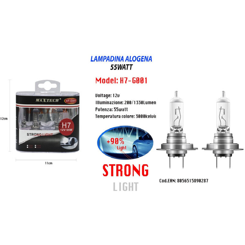 MaxTech - Lampadina Per Auto H7 12v 55 Watt Super Lucido Lampada Alogena Maxtech H7-g001 -