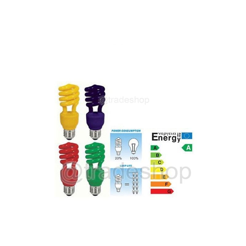 Image of Trade Shop - Lampadina Risparmio Energetico Colorata 13w Blu Rossa Gialla Verde E14 E27 -giallo E14- - Giallo