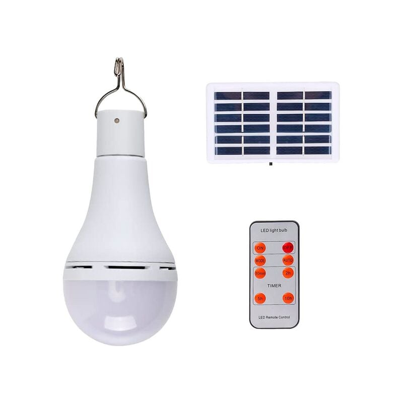 Image of Lampadina solare ricaricabile portatile con sensore di luce a LED Telecomando con timer regolabile Pannello solare Caricatore USB per campeggio