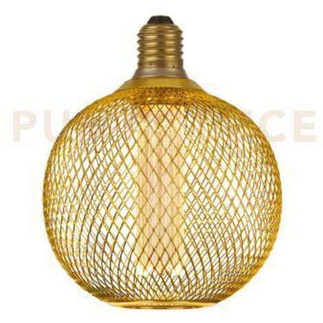 Lampadina Tonda Contemporanea Rete Metallica Acciaio Oro E27 3,5W 1800K
