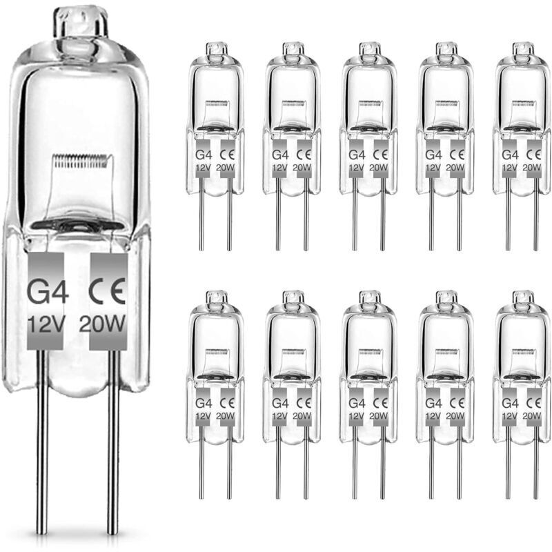 Lampadine alogene G4, lampadina G4 da 20W, lampada alogena con attacco a pin da 12V, luce bianca calda 2700K, 300LM, lampada alogena G4 a bassa