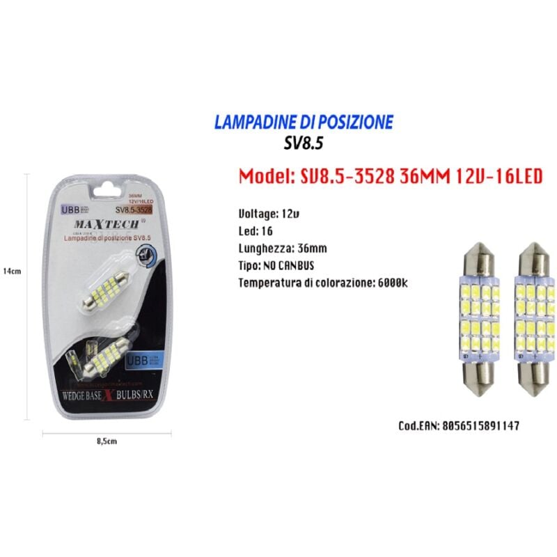 Image of Trade Shop - 12 v 16 led 36 mm Positionslampen Maxtech SV8.5–3528 Ultrahelle Lampen -