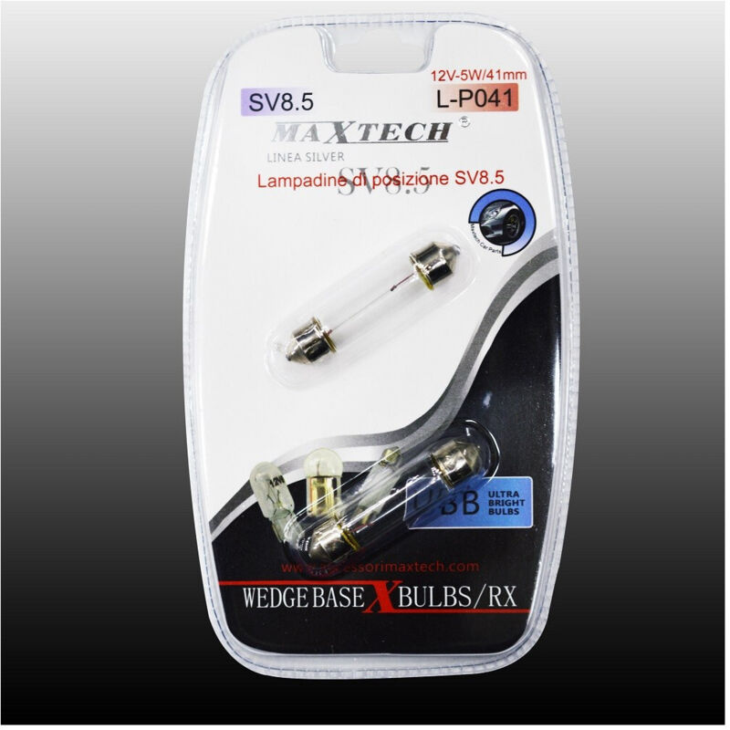 MaxTech - Lampadine Di Posizione Sv8.5 Maxtech L-p041 12v-5w/41mm Lampadine Ultra Luminose -