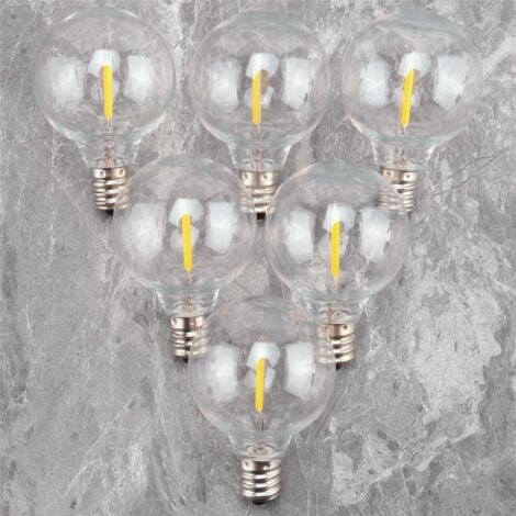 Lampadine di Ricambio A LED G40 da 6 Pezzi, Globo Infrangibili con Base Vite E12 per Luci Stringa Solare Bianca Caldo