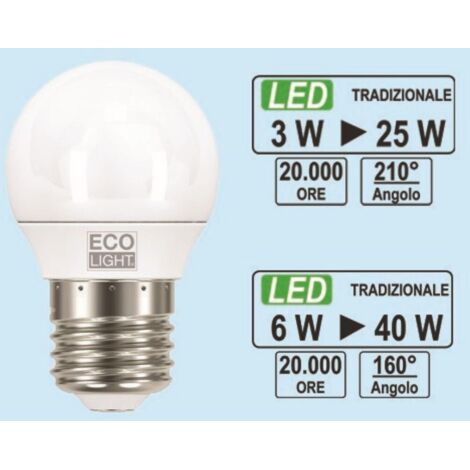 LAMPADINE ECOLIGHT LED E27 M/GL 3W C.