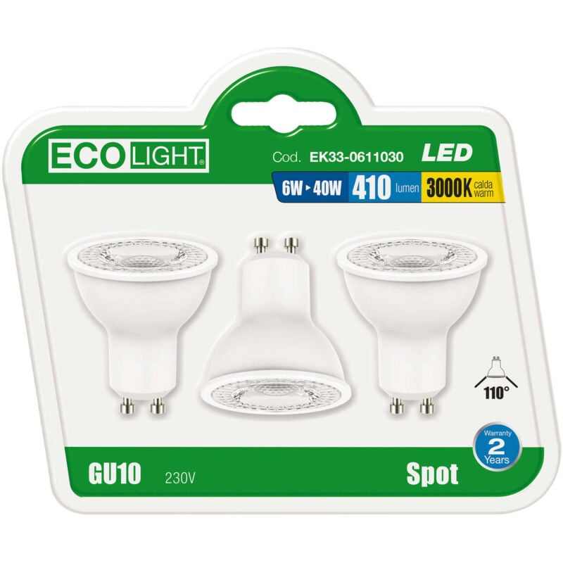 Fraschetti - Kit 3 Lampadine a led GU10 per faretti EcoLight - 6000K - Fredda