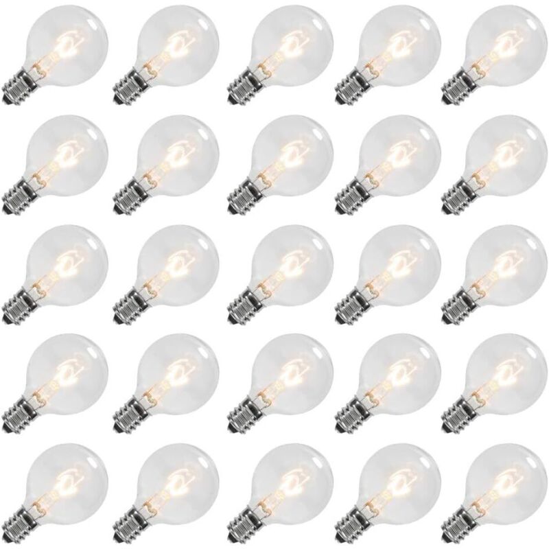 Set 25 Lampadine G40 di Ricambio 220V 7W – Attacco E12, Globo Trasparente, Luce Calda per Catene Luminose Interno ed Esterno