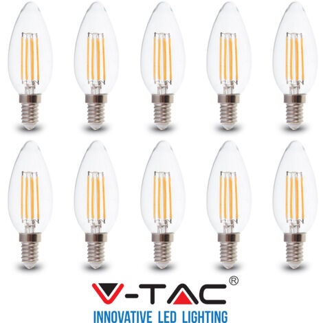 LAMPADINE LAMPADINA LED E14 FILAMENTO CANDELA 6W CALDA 2700K X10