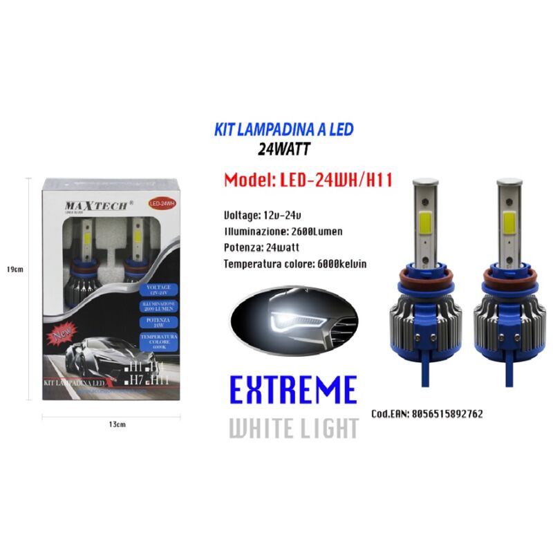 Image of Maxtech - Trade Shop - led-lampen 24W auto H11 12V 24V paar ersatzlampen LED-24WH/H11 -