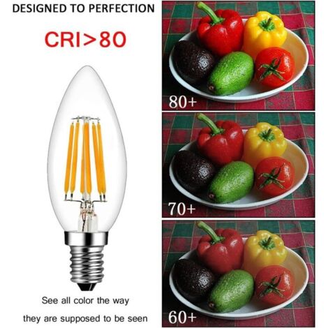 Lampadine LED a filamento effetto fiamma E14 da 6W (equivalenti a 60W) Bianco caldo 2700K 600LM Lampadina LED E14 a forma di candela Non dimmerabile Confezione da 10 lampadine LED a filamento effetto 