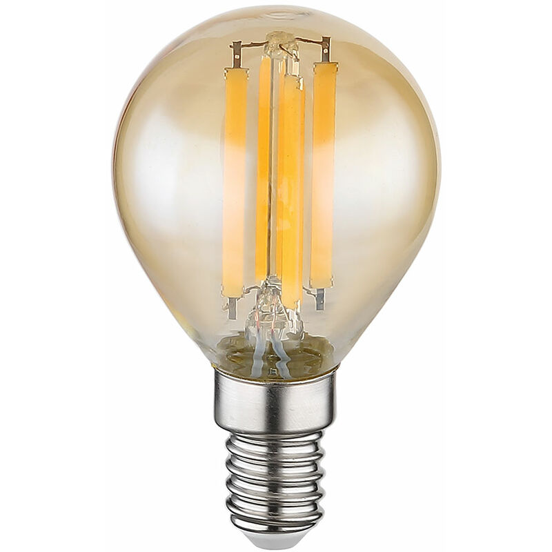 Image of Lampadina led a filamento retrò lampadina vintage E14 lampadina a sfera, vetro ambrato, 5 watt 700 lumen 3000 Kelvin bianco caldo, DxH 4,5x7,8 cm
