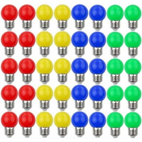 Lampadine LED colorate E27 3W = 30W, luce decorativa e di design, 240 lumen, CA 220V-240V, lampada decorativa, colori misti: rosso, giallo, blu e verde - confezione da 40 [classe energetica A+]
