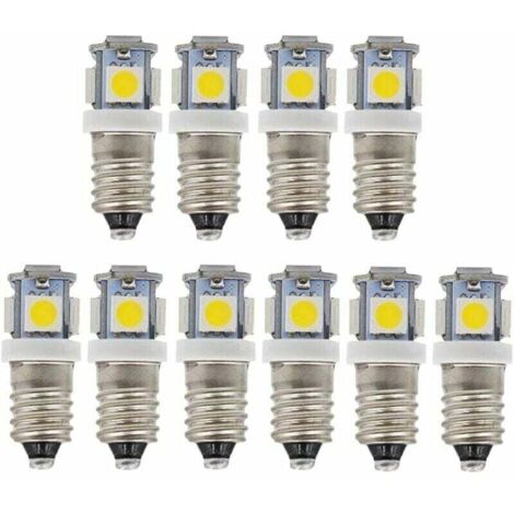 Lampadine LED E10 9V, bianco freddo, 5SMD, 0,5W (bianco freddo, 9V) confezione da 10