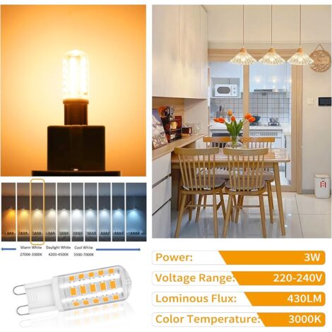 Lampadine LED G9, G9 3W 3000k 430lm Lampadina Bianco Caldo Equivalente a 30W Alogena, AC 220-240V Senza Sfarfallio Non Dimmerabile Lampadine a Risparmio Energetico per Cucina Camera da Letto Soggiorno
