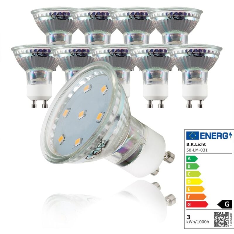 Image of B.k.licht - Lampadine led luce calda, 3W (equivalenti a 25W) attacco GU10, confezione da 5, 250 lumen, 3000Kelvin, per faretti, plafoniere, lampade,