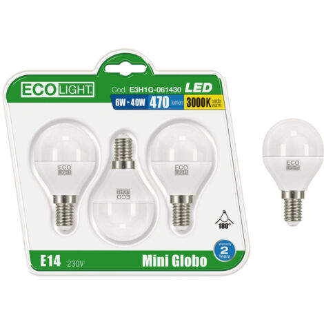 Lampadine LED mini-globo E14 8 W fredda – 470 lm – 3 pz – Ecolight