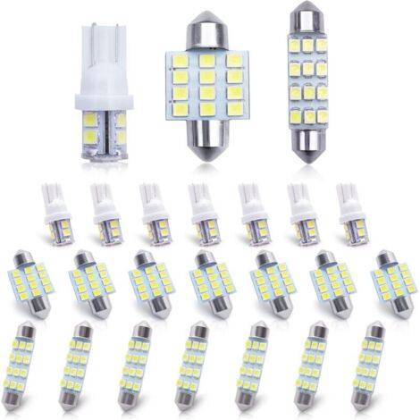 Lampadine LED per auto, confezione da 24 LED combinati, per illuminazione interna auto, luce di cortesia, bagagliaio, targa, ecc. (bianco)