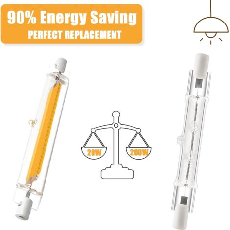 Lampadine LED R7S 118mm 20W dimmerabili, lampadine LED R7S COB a doppia estremità, bianco caldo 3000K, 2000LM, equivalenti a lampade alogene R7S da 200W, illuminazione a 360°, confezione da 2