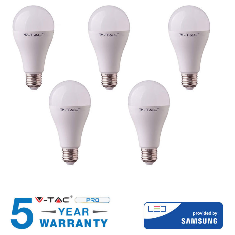 Image of 5 lampadine led 17W E27 V-tac lampadina samsung luce calda