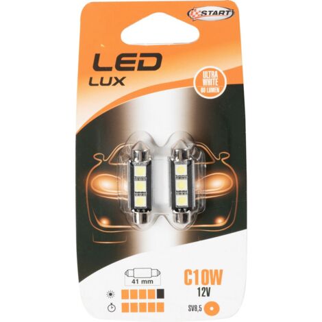 Lampadine siluro auto 3 Led 12V 10W due pezzi 41 mm illuminazione targa macchina