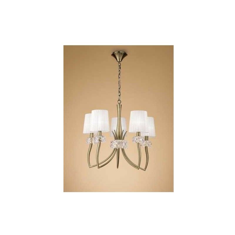 

Lámpara 66cm y 5 Luces modelo LOEWE cuero sat con pantallas blancas