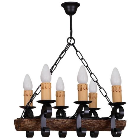 Lampara 6xe27 tronco negro/marron regx50x35 cm