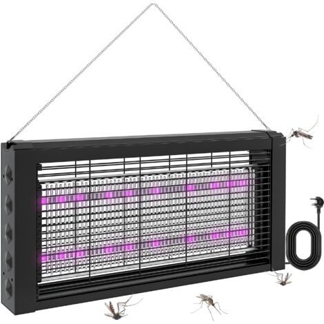 Lámpara antimosquitos de interior para 60 m², repelente eléctrico, matainsectos con 2 LED, gancho y red protectora, 49 x 6 x 25 cm, negra