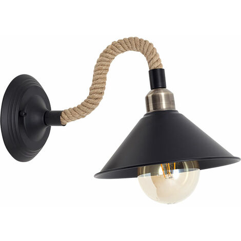 Lámpara Aplique Soga 1xe27 Negro Cuerda De Cáñamo 35x22x30 de FABRILAMP.