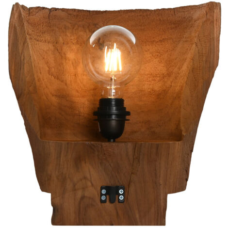 Lampara Aplique Teca 30X15X34 Pared Hecho A Mano
