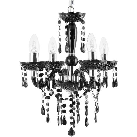 Lámpara araña de luces de 4 brazos de metal negro con cristales en estilo glamour Kalang