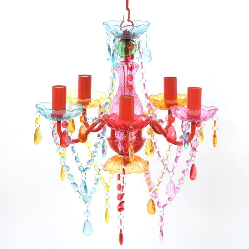

Lámpara araña de techo con cristales de varios colores 5 bombillas