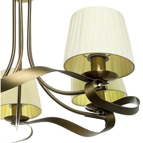 Lampara Baeza 5xe14 Cuero Pantalla beige Regx55x55 Cm
