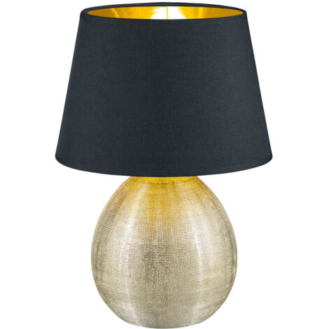 Lámpara Base Cerámica Dorada Grande Luxor Negra Pantalla Ø24 cm Trio Lighting