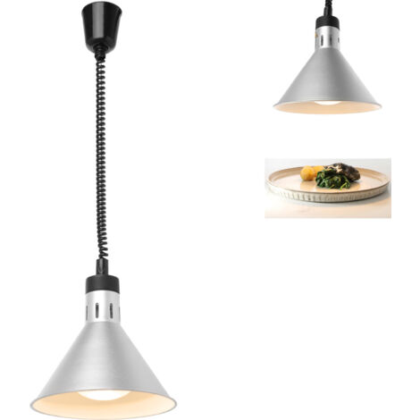 Lámpara calienta alimentos colgante cónica plateada 250W