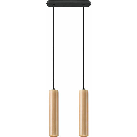 main image of "Lámpara colgante 2 llamas péndulo negro lámpara de techo sistema de riel estrecho lámpara colgante, hecha de acero y madera, 2x GU10, L x H 34 x 130 cm"