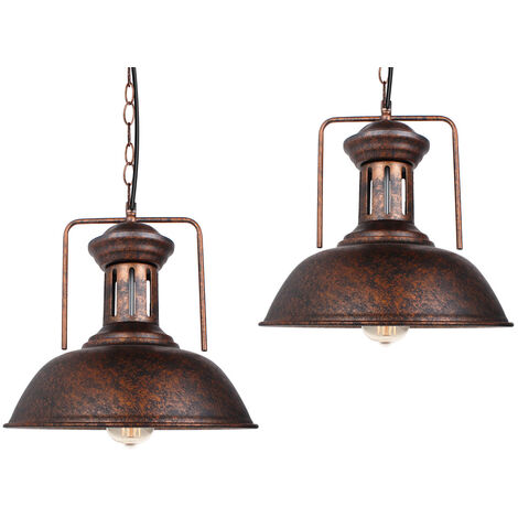 Lámpara Colgante 2 Piezas, Vintage Lámpara de Techo con Ø33cm Cúpula Pendiente, Iluminación en Industrial Estilo con Cadena de Hierro Edison E27 Base para Dormitorio Cocina Comedor Cafe (Óxido)