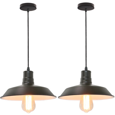 Lámpara Colgante 2 Piezas, Vintage Lámpara de Techo de Hierro, Iluminación en Industrial Estilo con Ø26cm Pendiente E27 Base para Dormitorio Cocina Comedor Cafe (Negro y Blanco)