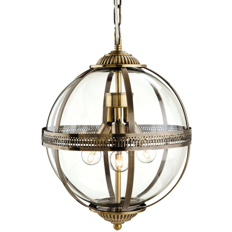 

Firstlight Mayfair - Lámpara colgante esférica de 3 luces para techo, latón antiguo, vidrio transparente, E14