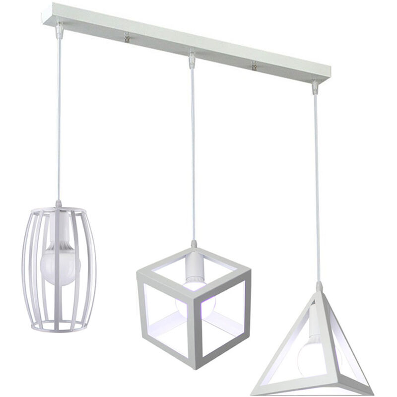 

Lámparas de Colgar 3 Cabeza Geométrico Retro Vintage Lámpara de Techo Creativo Moderno Metal para Sala Cafetería Cocina Pasillo (Blanco)