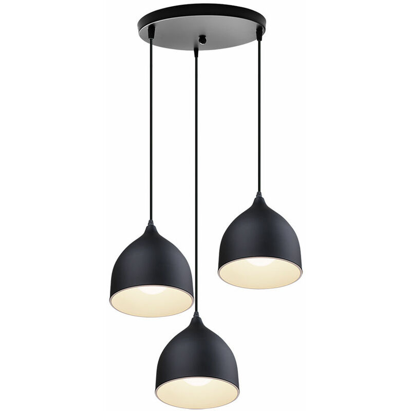 Lámpara Colgante, 3 Luces Moderna Lámpara de Techo con Cúpula Pantalla, Iluminación Decorativo Art E27 para Dormitorio Cocina Comedor Negro Redonda