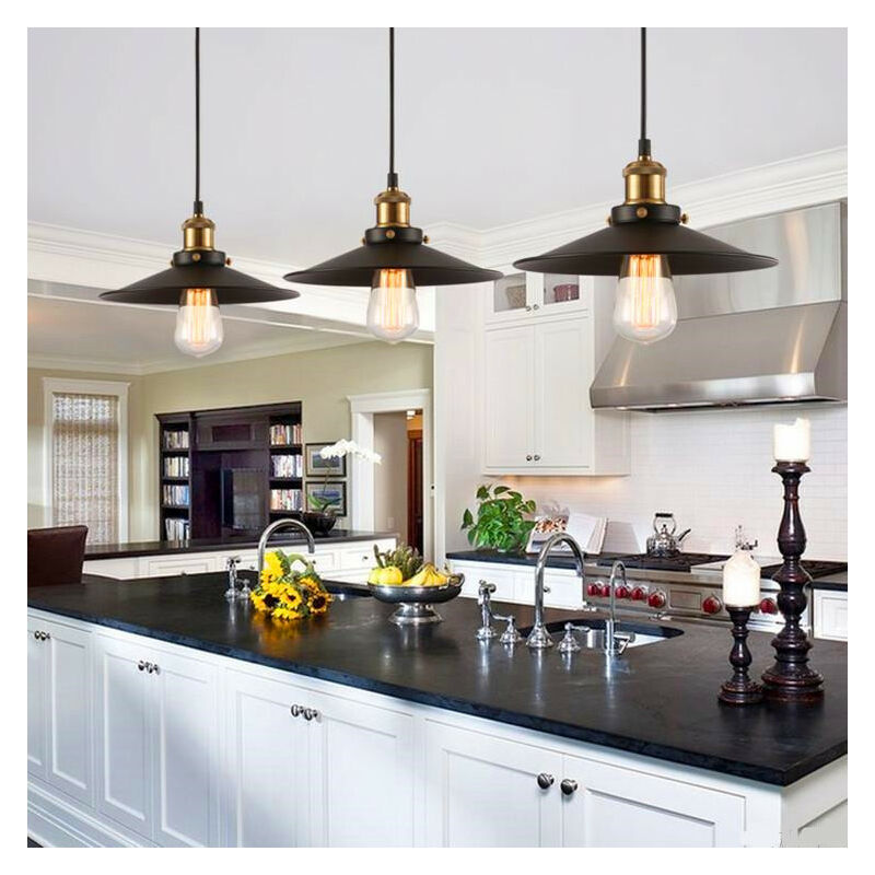 Lámpara - colgante 3 Luces Retro Lámpara de Techo Industrial E27 22cm Negro